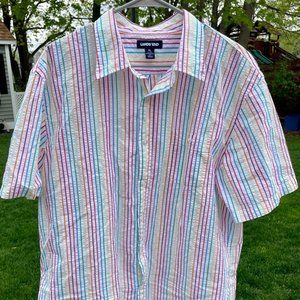 Lands' End X-Large Striped Button Down Short Sleeve Blouse Plus Size